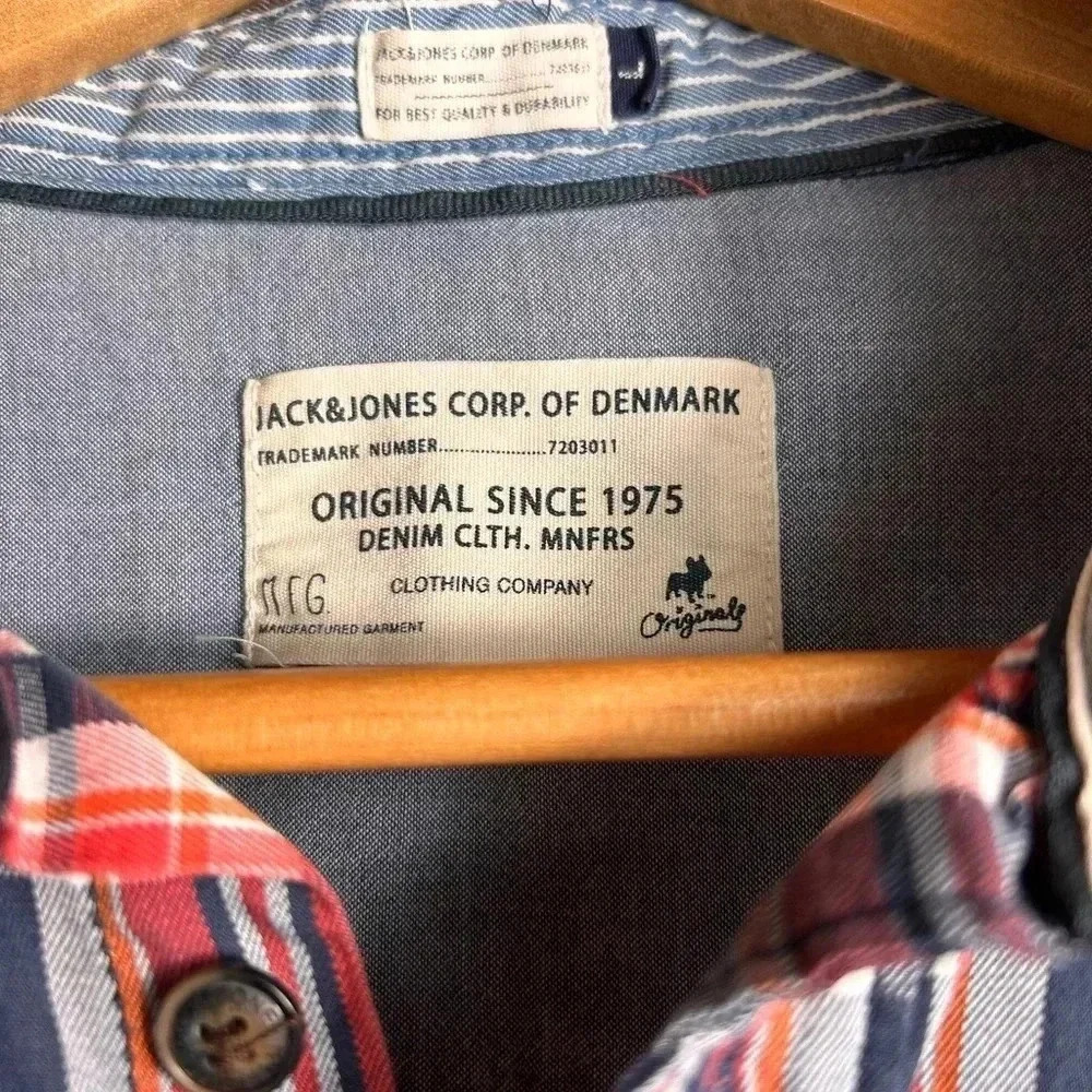 🚨Sale- Jack & Jones vintage-style plaid casual button-down shirt L cotton Wester - Picture 2 of 9